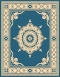 Teal And Cream Ornamental Medallion Rug