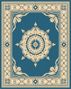 Teal And Cream Ornamental Medallion Rug