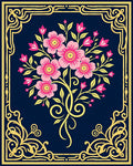 Ornate Pink Floral Golden Border Rug
