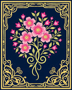 Ornate Pink Floral Golden Border Rug