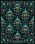 Teal Coral Floral Vine Art Nouveau Rug