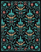 Teal Coral Floral Vine Art Nouveau Rug