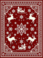 Deep Red Flying Reindeer Sleigh Snowflakes Rug
