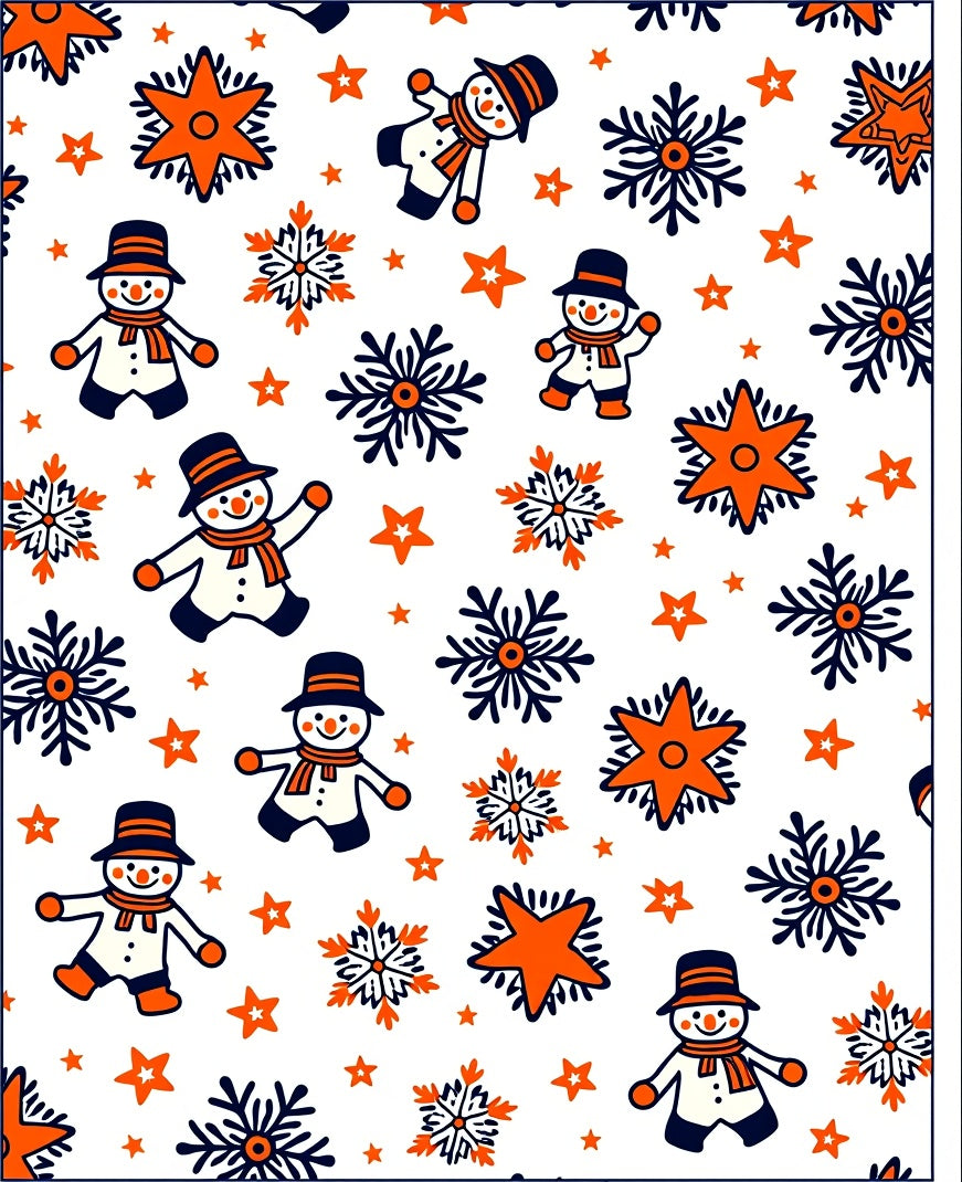 Whimsical Snowman Orange Snowflake Star Rug