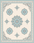 Soft Blue Medallion Cornered Cream Rug