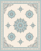 Soft Blue Medallion Cornered Cream Rug