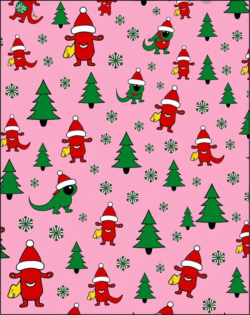 Whimsical Red Dinosaur Christmas Trees Rug