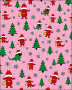 Whimsical Red Dinosaur Christmas Trees Rug