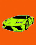 Vibrant Lime Sports Car Orange Background Rug