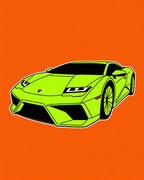 Vibrant Lime Sports Car Orange Background Rug