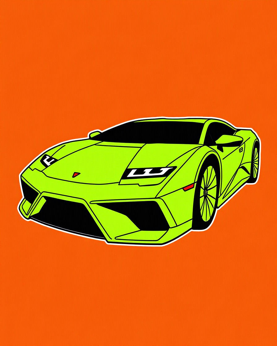 Vibrant Lime Sports Car Orange Background Rug