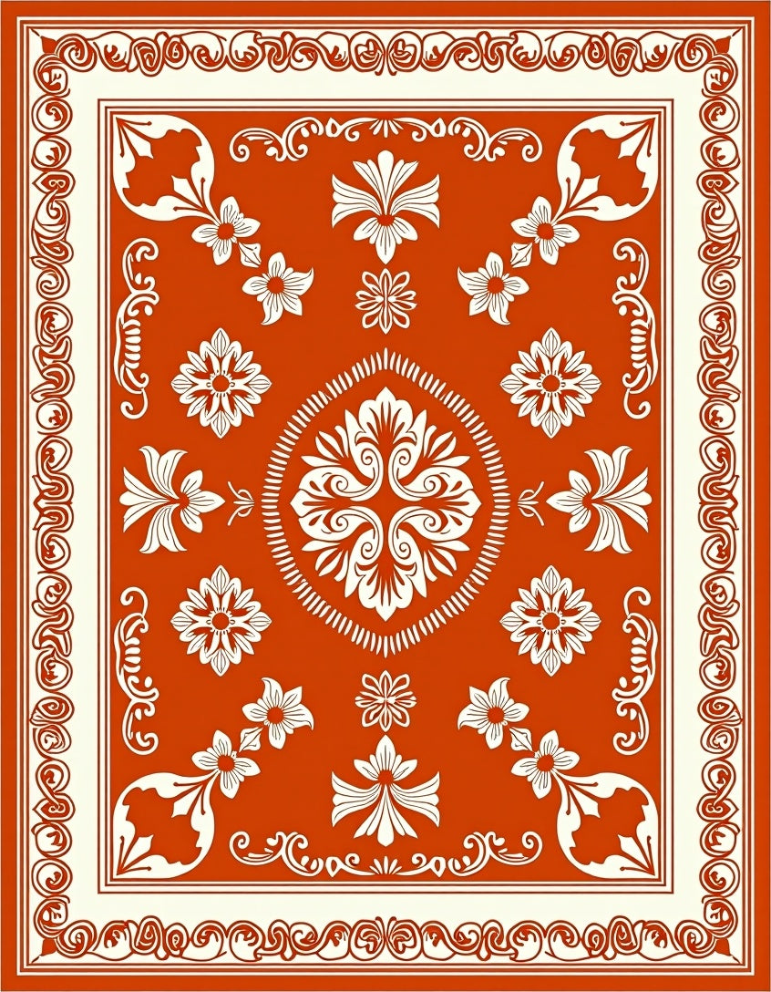 Orange and Cream Floral Medallion Rug