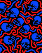 Crimson Blue Helmet Swirl Collage Rug