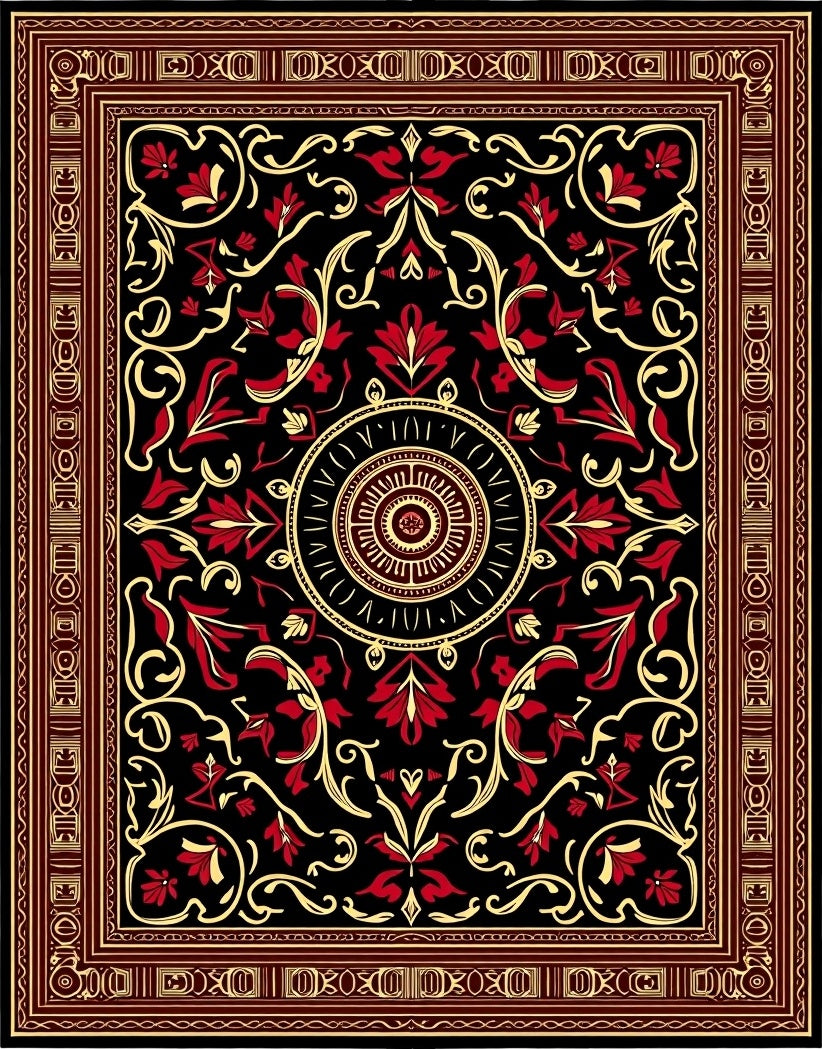 Bold Red Golden Floral Medallion Rug
