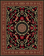 Bold Red Golden Floral Medallion Rug