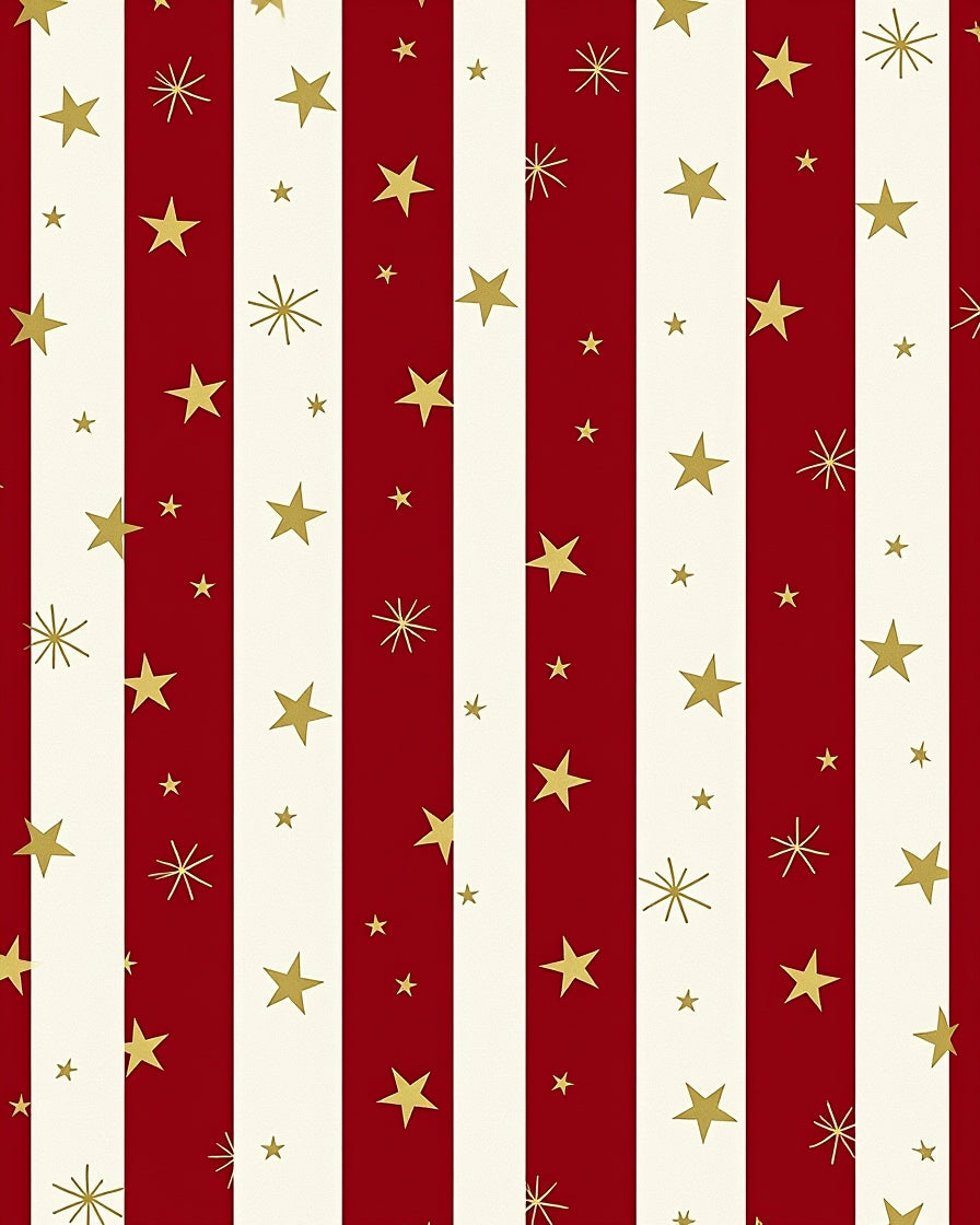 Red Cream Golden Star Stripes Rug