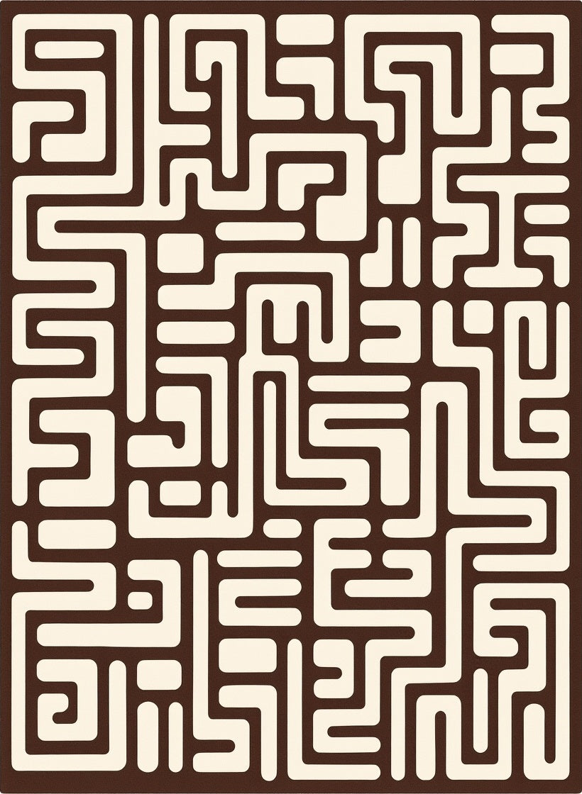 Brown Cream Maze Geometric Rug