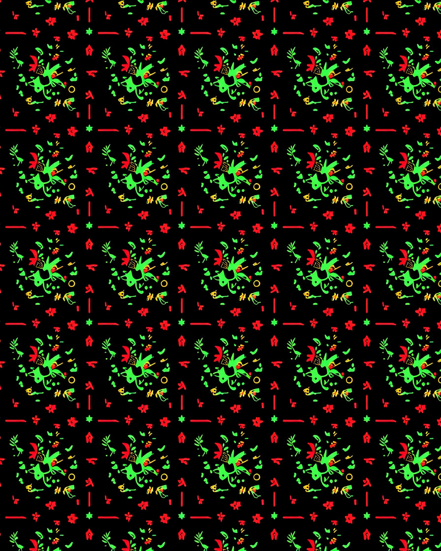 Vibrant Red Green Abstract Floral Scattered Rug