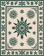 Forest Green Floral Medallion Cream Rug