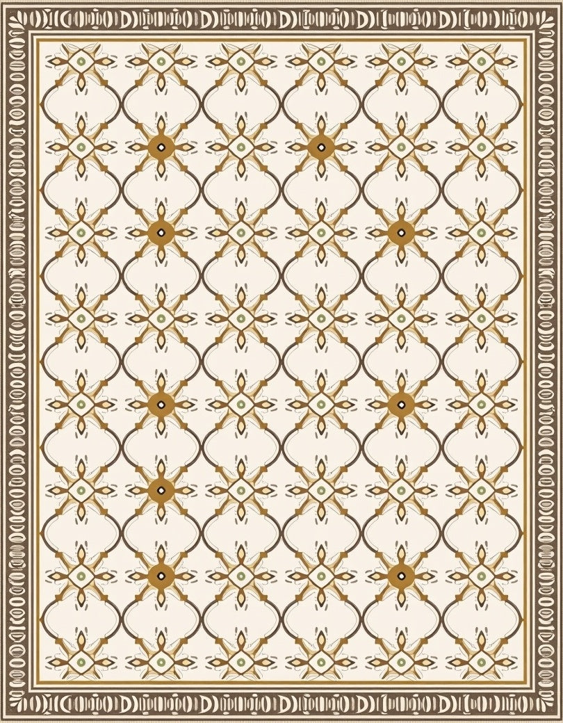 Brown Golden Lattice Arabesque Rug