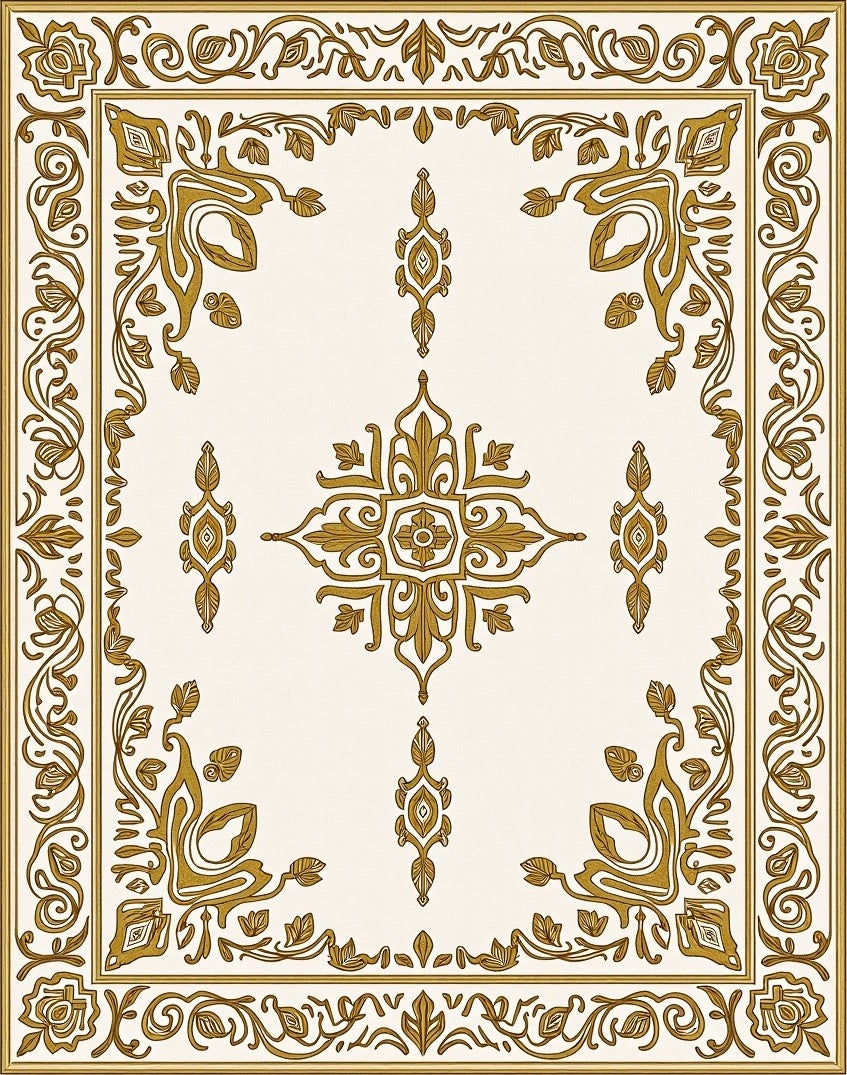 Rich Gold Leaf Scrollwork Border Rug