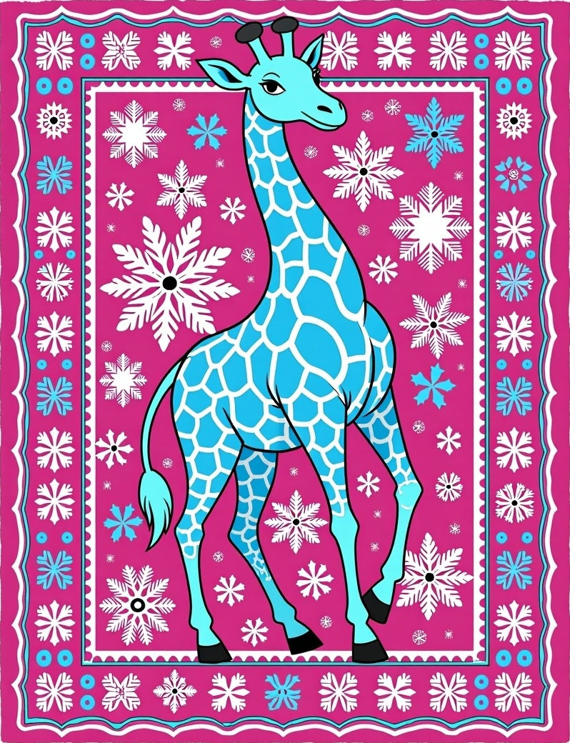 Whimsical Blue Giraffe Snowflake Shower Rug
