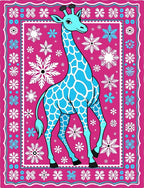 Whimsical Blue Giraffe Snowflake Shower Rug