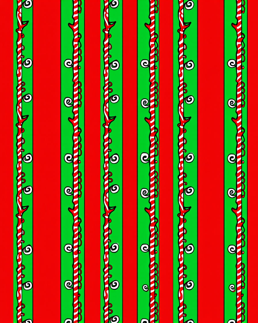 Red Green Striped Vine Swirl Rug