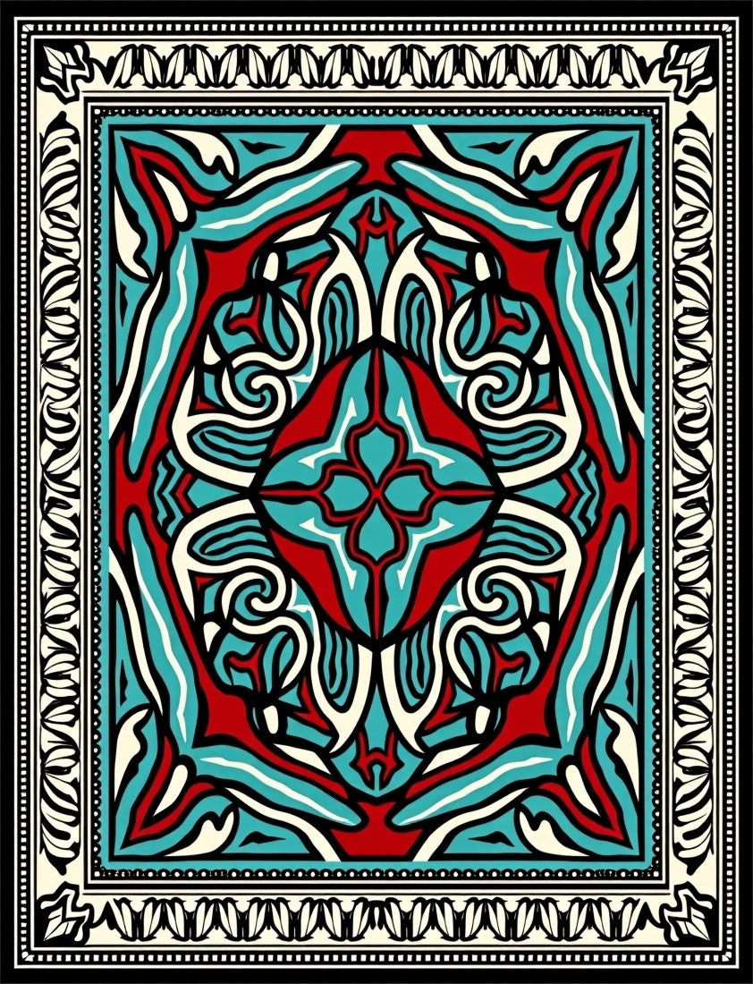 Bold Red Teal Medallion Symmetry Rug