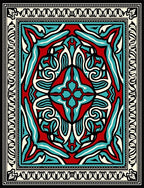 Bold Red Teal Medallion Symmetry Rug