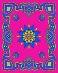 Vibrant Blue Yellow Pink Floral Frame Rug