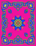 Vibrant Blue Yellow Pink Floral Frame Rug