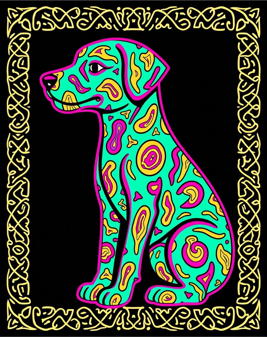 Vibrant Teal Abstract Dog Frame Rug