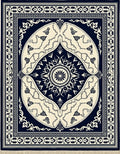 Navy Cream Scroll Border Medallion Rug