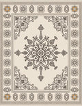 Cream Floral Medallion Border Artwork Rug