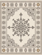 Cream Floral Medallion Border Artwork Rug