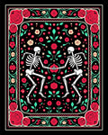 Dancing Skeletons Red Rose Garland Rug