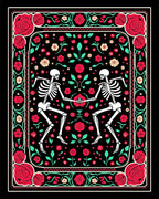 Dancing Skeletons Red Rose Garland Rug