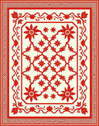 Crimson Red Floral Vine Border Rug
