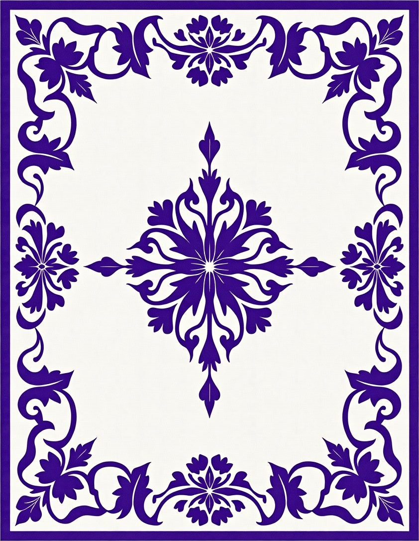 Ornate Purple Floral Border Medallion Rug
