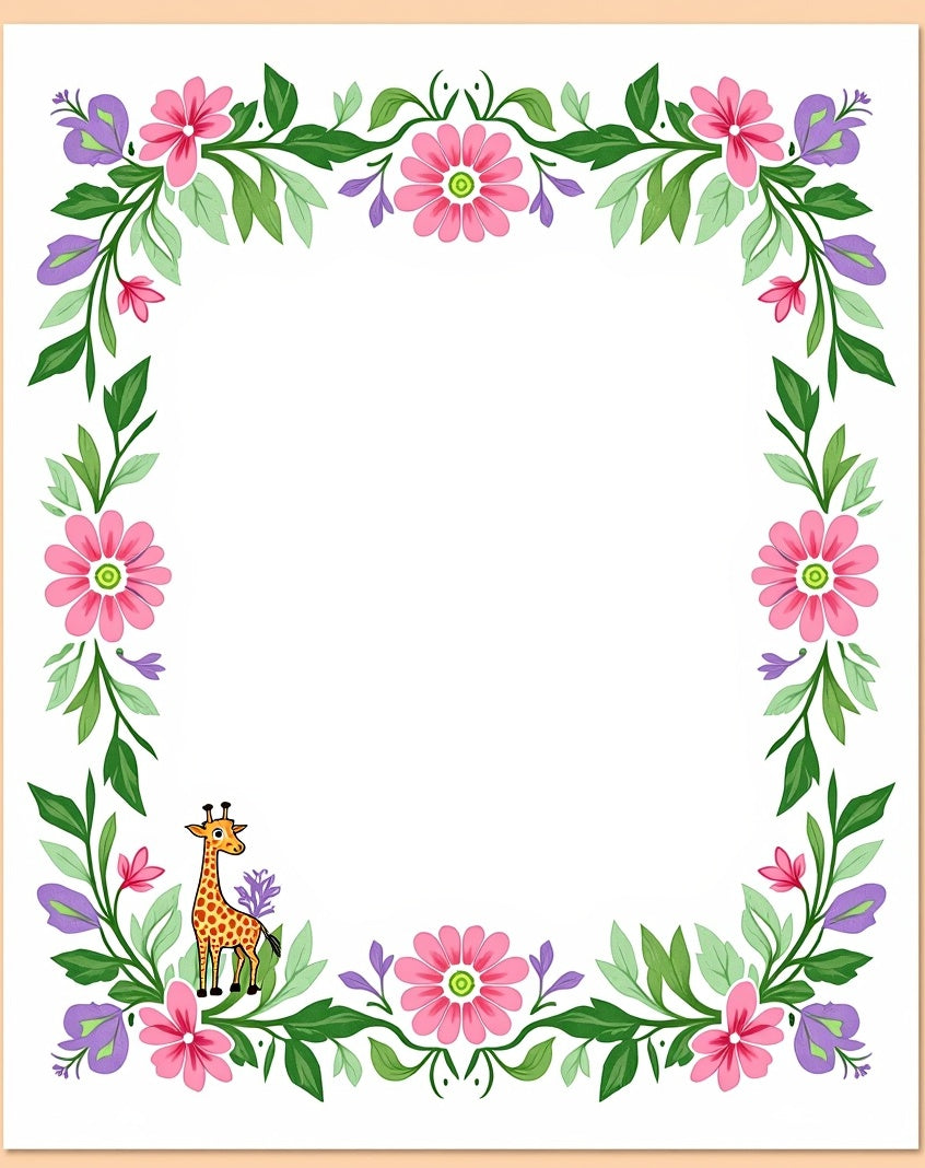 Pink Floral Giraffe Meadow Garland Rug