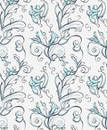 Aqua Floral Scrollwork Swirls Rug