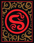 Bold Red Central Swirl Gold Border Rug