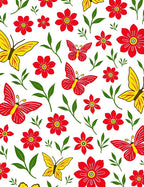 Red Yellow Butterfly Floral Whimsy Rug