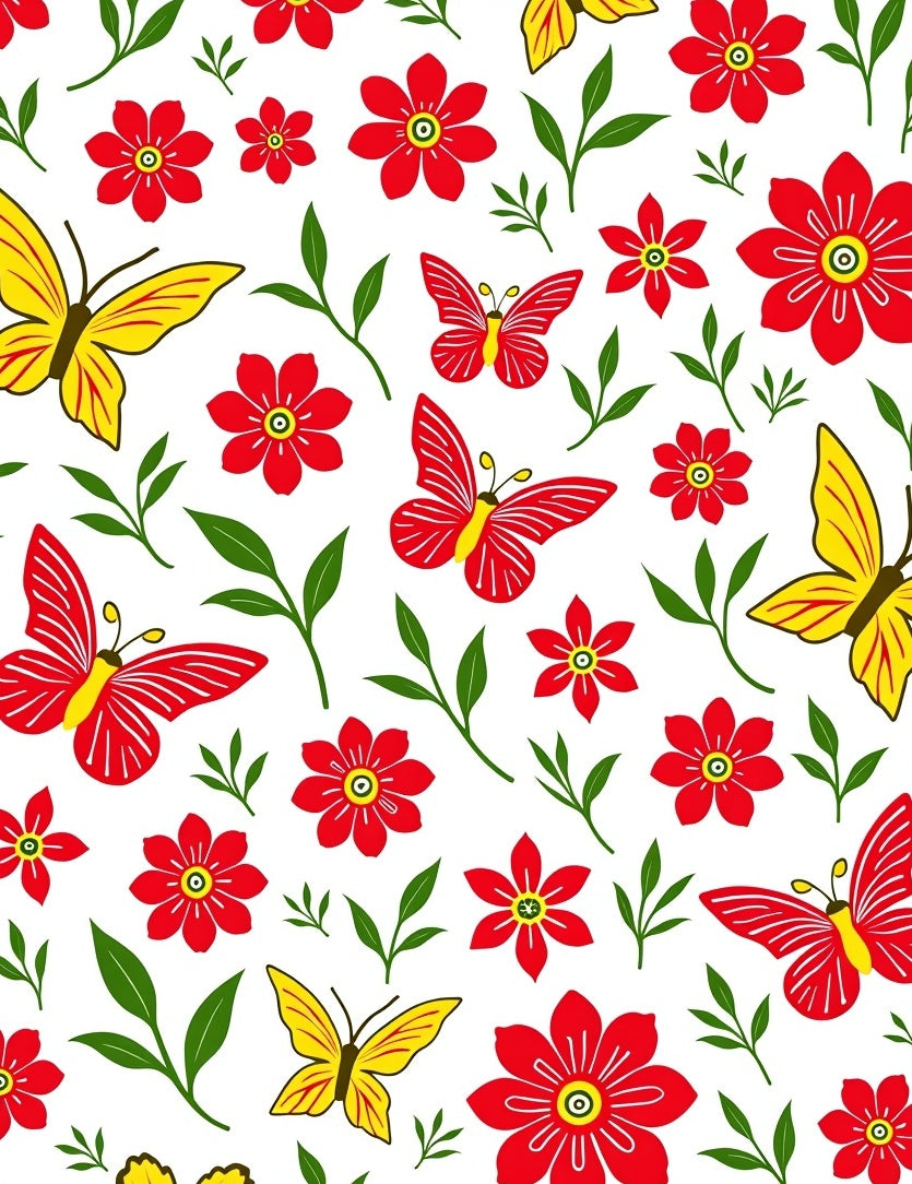 Red Yellow Butterfly Floral Whimsy Rug