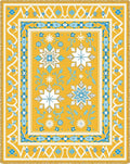 Golden Yellow Blue Starburst Floral Rug