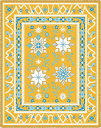 Golden Yellow Blue Starburst Floral Rug