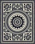 Bold Black Floral Medallion Border Rug