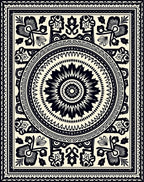 Bold Black Floral Medallion Border Rug