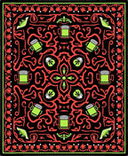 Black Red Green Mug Medallion Rug